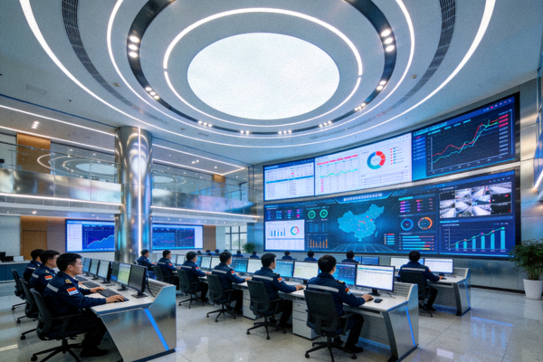 PG官网现代化的运营中心全景，展示专业团队与技术大屏