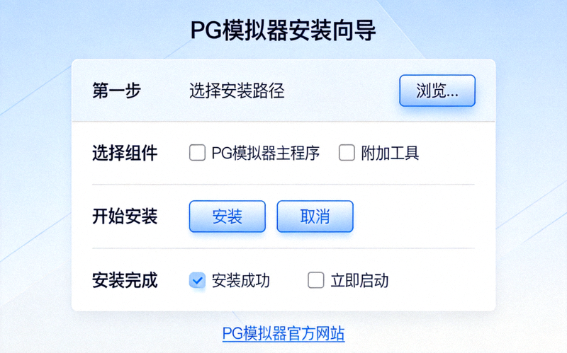 PG模拟器官方安装向导界面截图，展示简洁明了的安装步骤与选项
