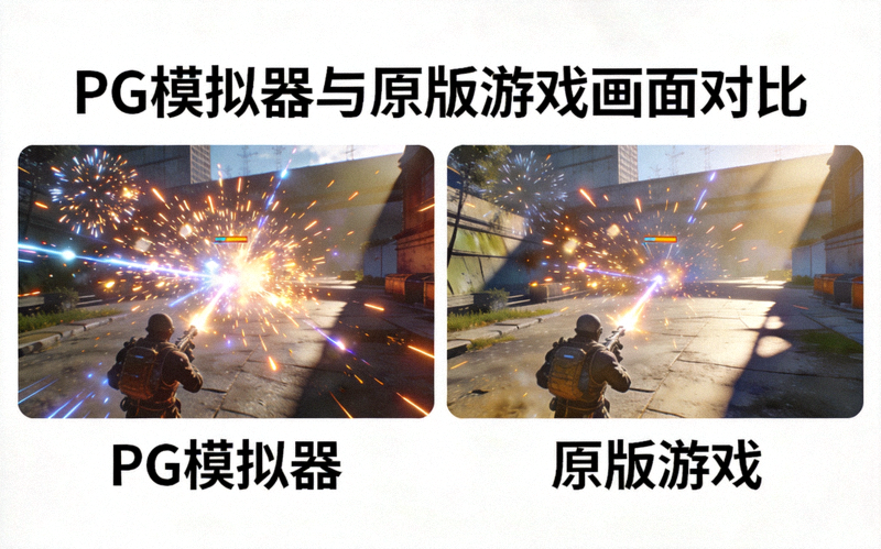 PG模拟器与原版游戏画面对比图，展示两者在粒子特效和光影细节上的高度一致性